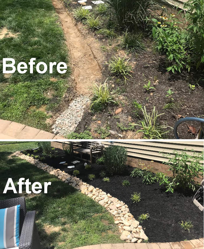 Pruning, Mulch and Stone Border